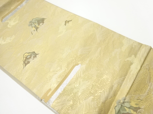 リサイクル　ヱ霞に松・風景模様織出し袋帯